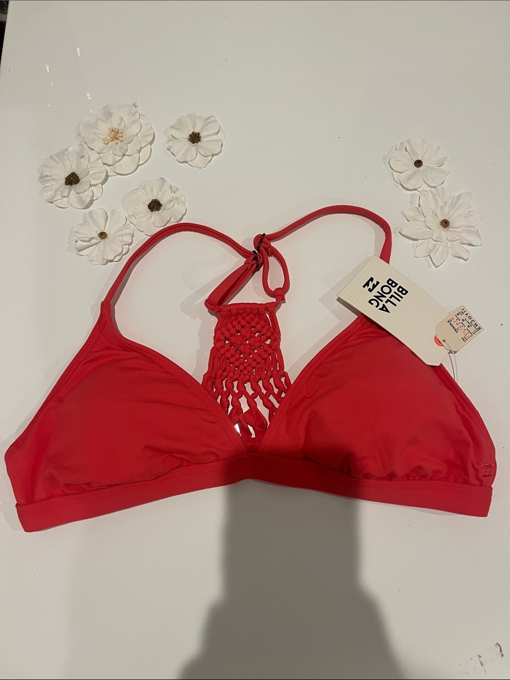 Billabong Bright Red Macramé Racerback Bikini Top